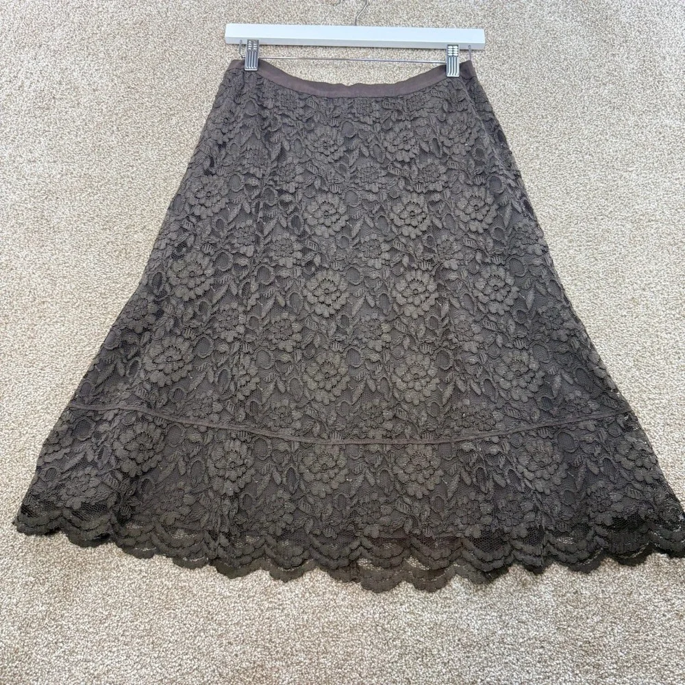 Old Navy Womens 6 Brown Floral Lace A Line Skirt Scalloped Boho Cottagecore